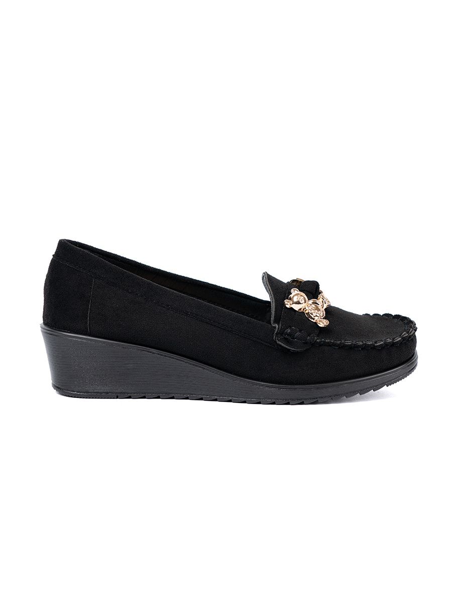 Black Suede Loafers with Decorative Bear