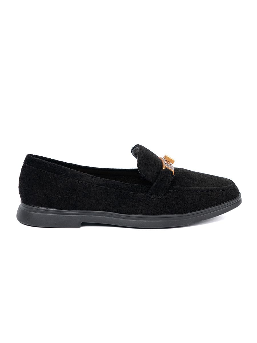 Black Suede Moccasins with Elegant Gold Decoration
