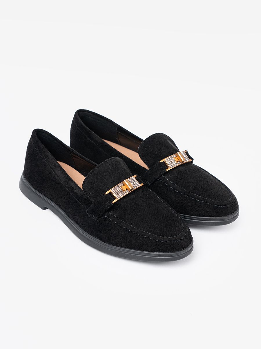 Black Suede Moccasins with Elegant Gold Decoration