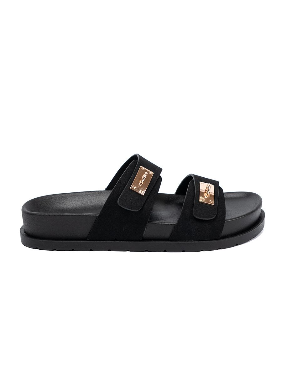 Platform Slippers with Golden Details