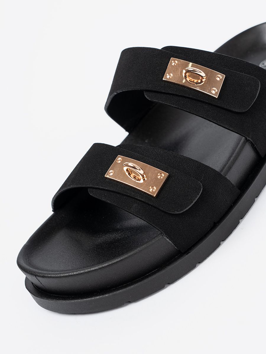 Platform Slippers with Golden Details