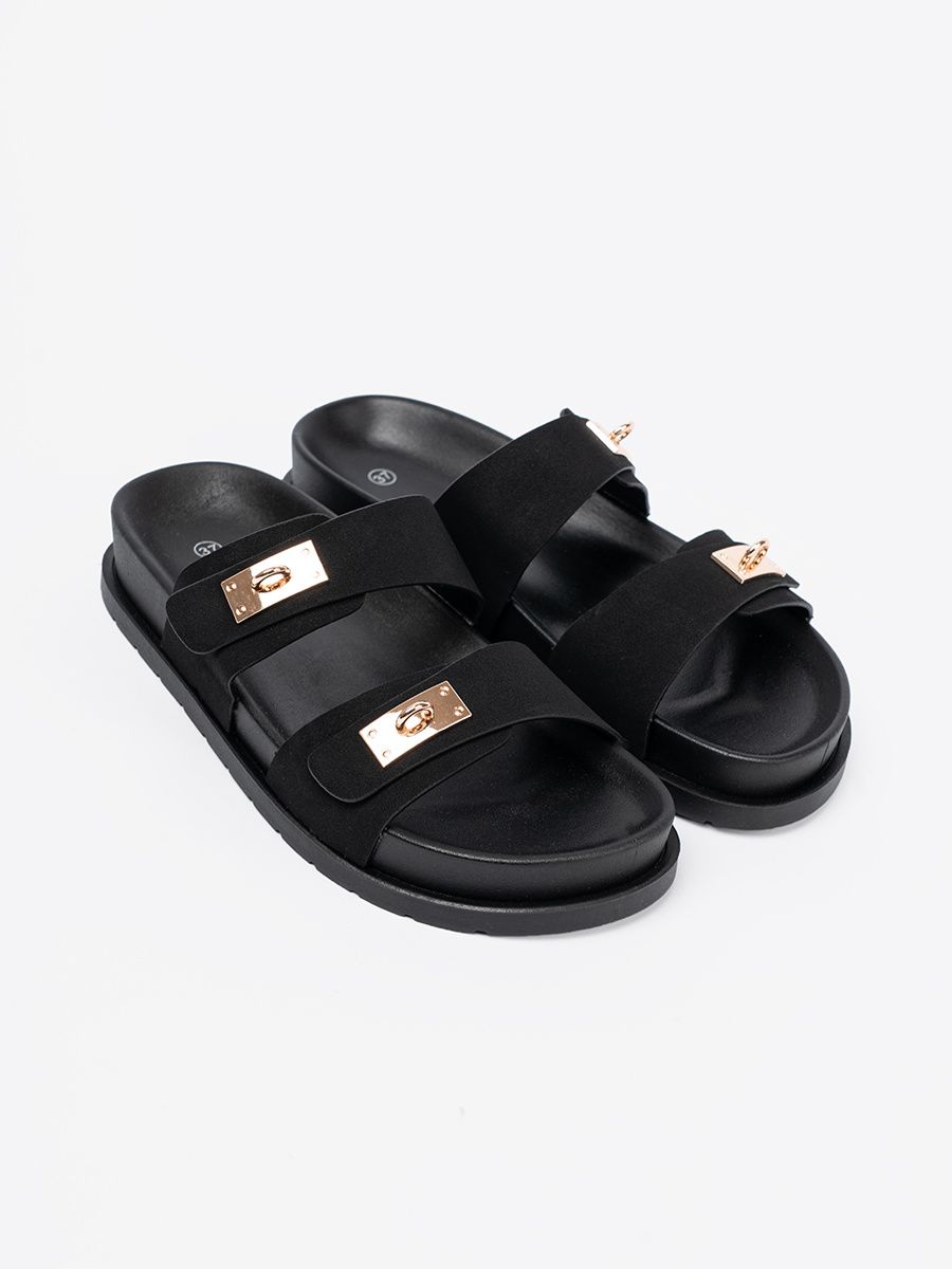 Platform Slippers with Golden Details