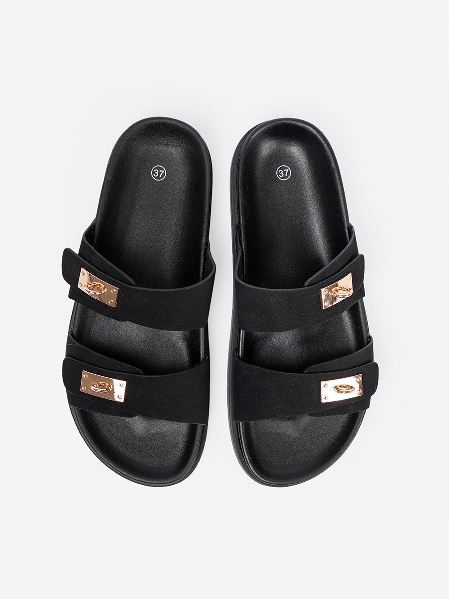 Platform Slippers with Golden Details