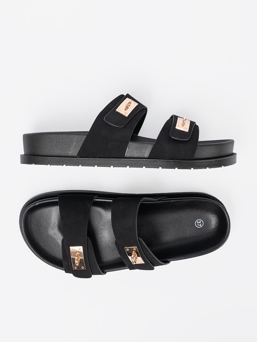 Platform Slippers with Golden Details