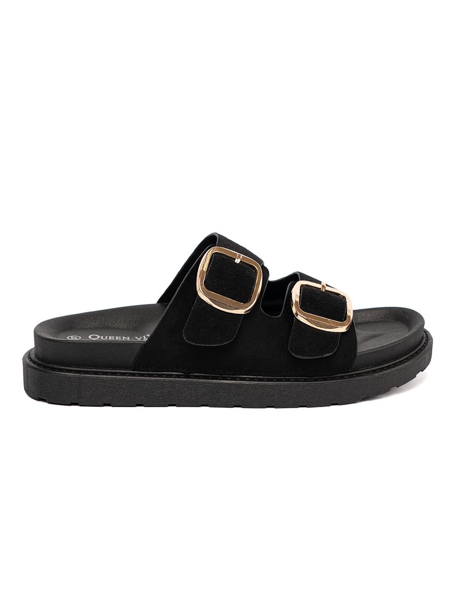 Black Slippers with Golden Buckles