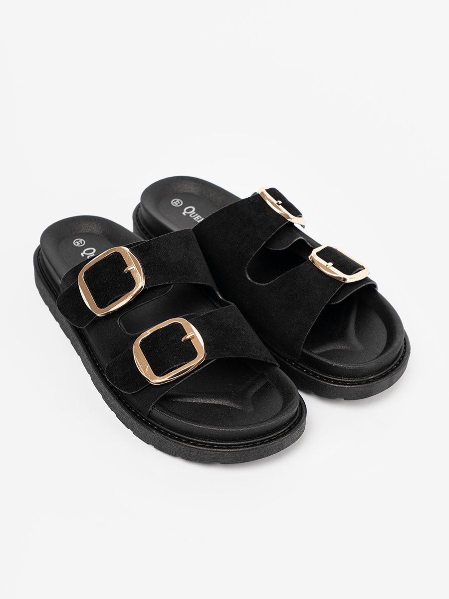 Black Slippers with Golden Buckles