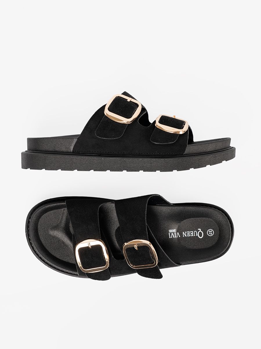 Black Slippers with Golden Buckles