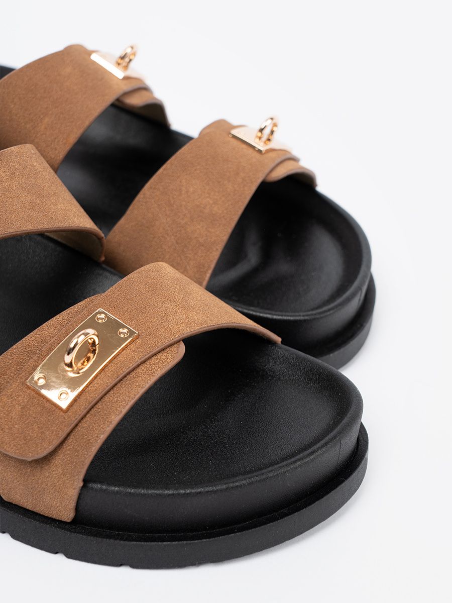 Brown Women's Sandals with Golden Accents