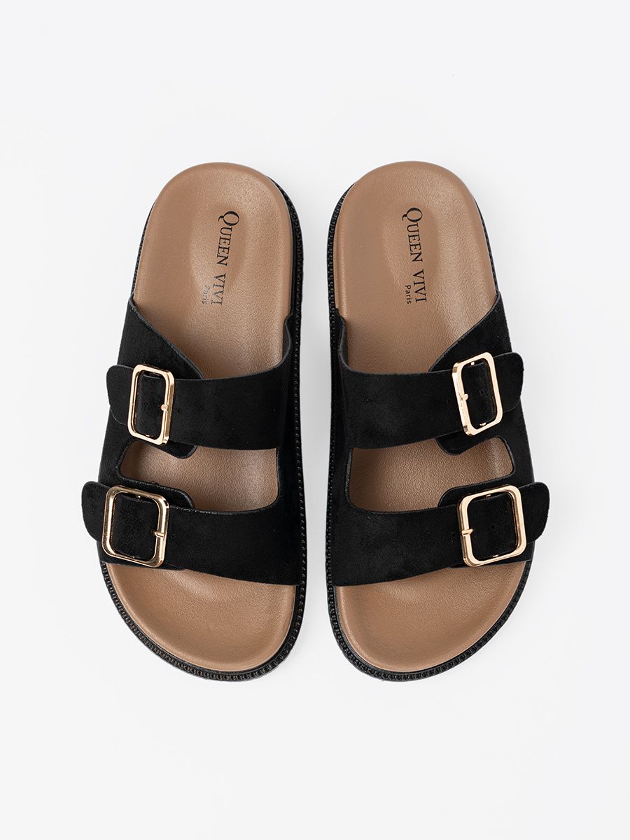 Black Sandals with Golden Buckles