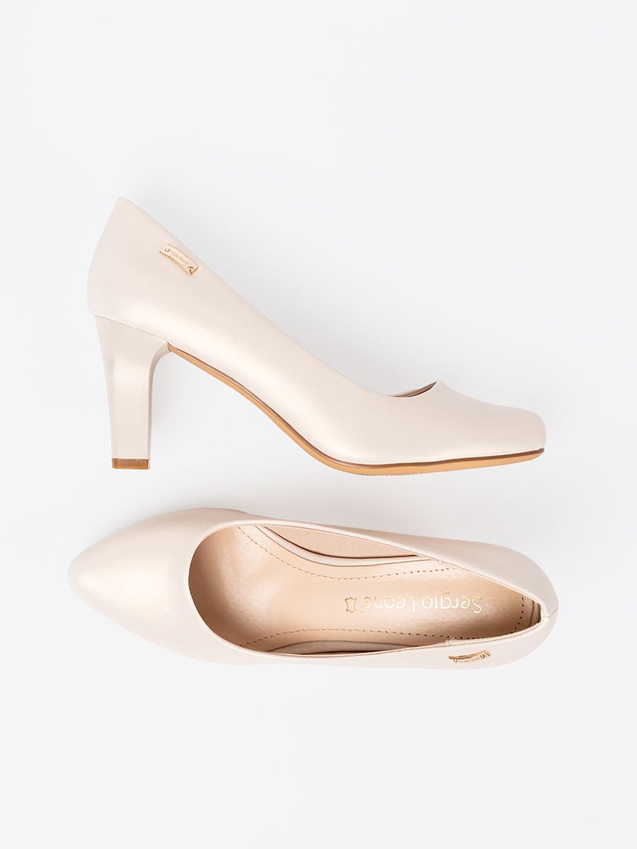 Beige Block Heel Pumps by Sergio Leone