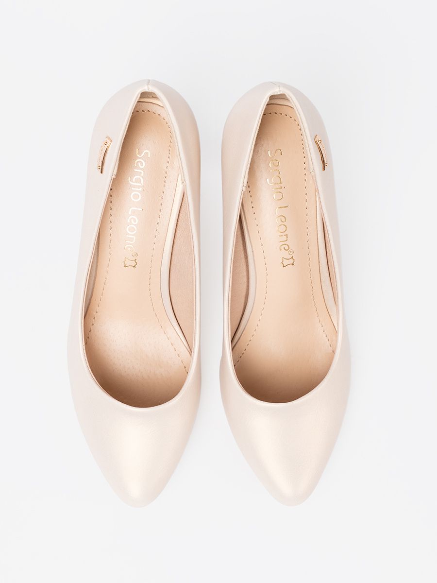 Beige Block Heel Pumps by Sergio Leone