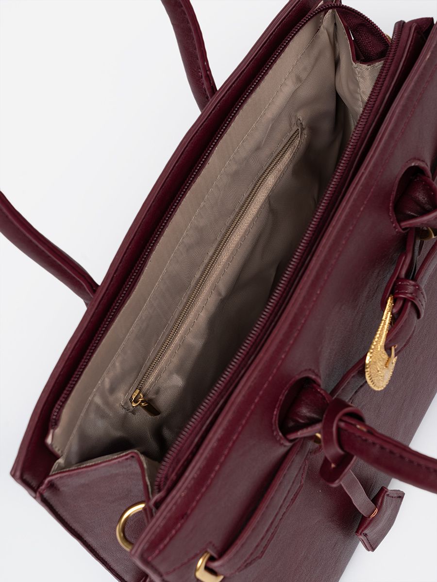 Burgundy Handbag with Decorative Gold Buckle