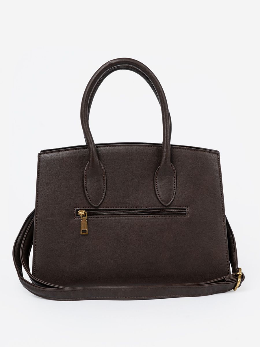 Elegant Dark Brown Handbag with Decorative Gold Buckle