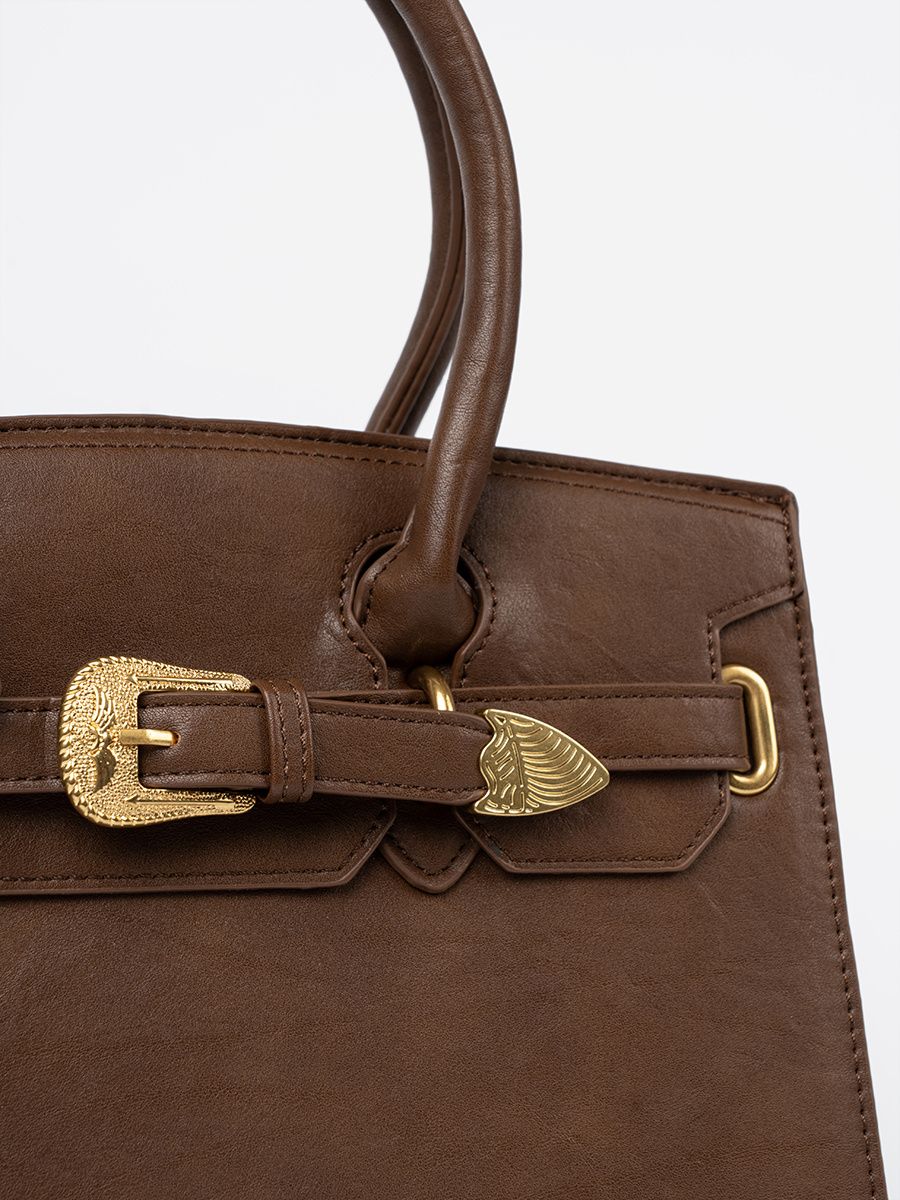 Brown Handbag with Decorative Gold Buckle