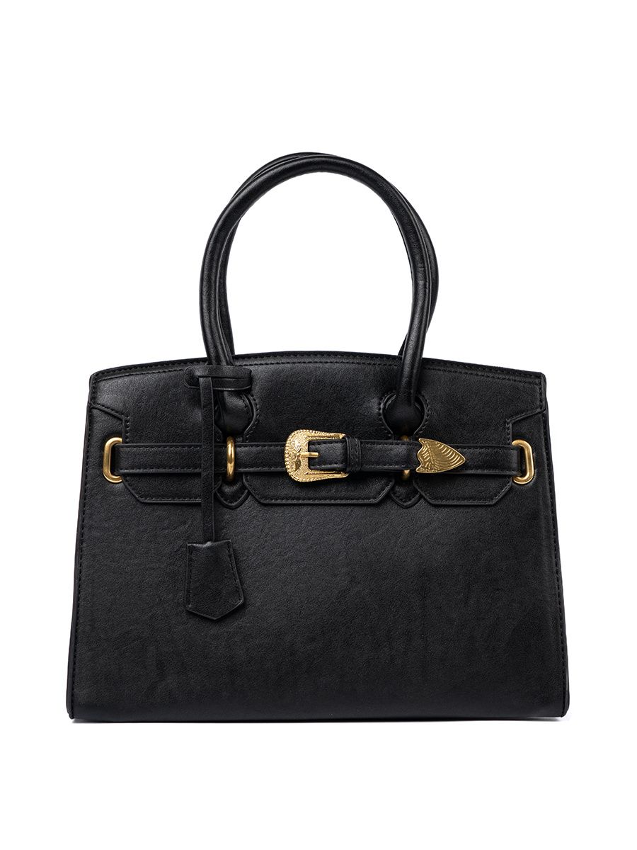 Black Handbag with Decorative Gold Buckle