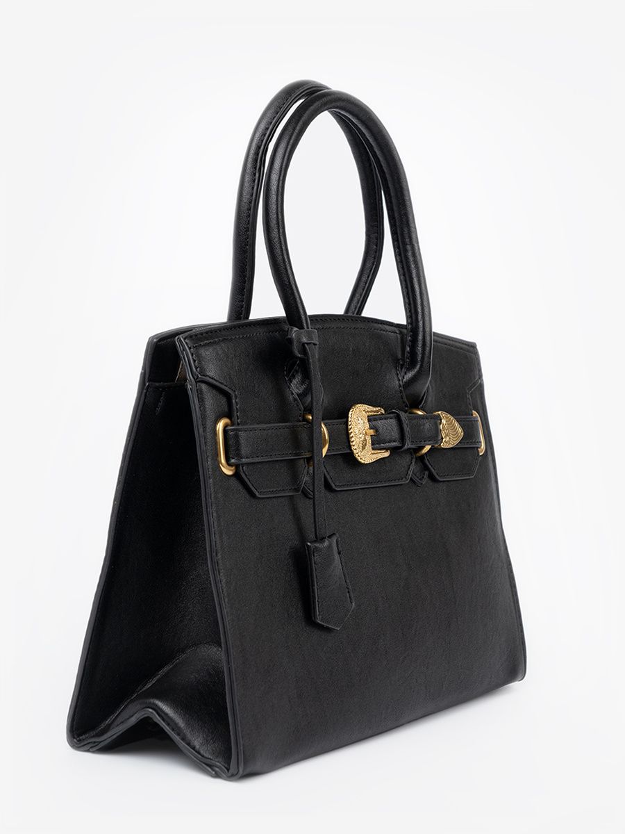 Black Handbag with Decorative Gold Buckle