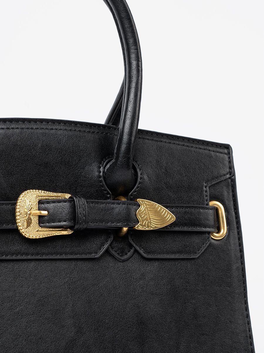 Black Handbag with Decorative Gold Buckle