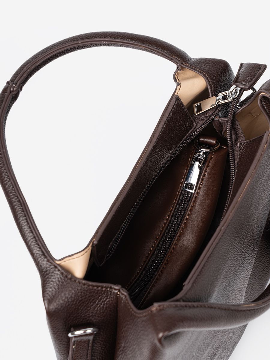 Elegant Brown Handbag with Cosmetic Pouch