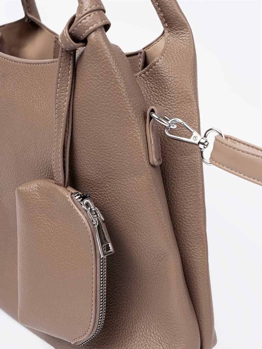 Elegant Dark Beige Handbag with Cosmetic Pouch