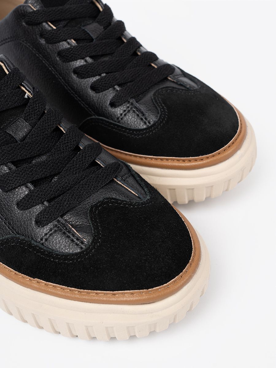 Black Leather Sneakers on Beige Platform