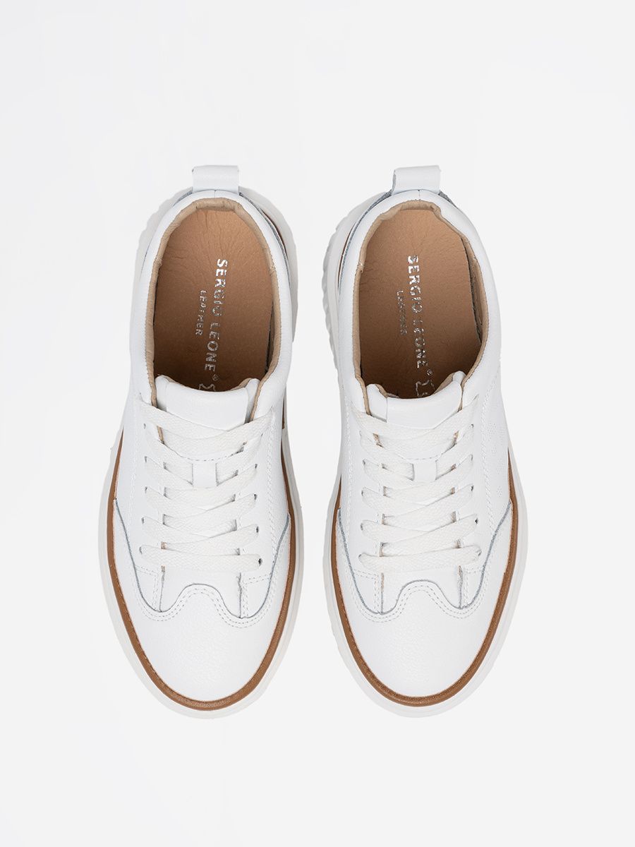 White Leather Sneakers on Platform by Sergio Leone