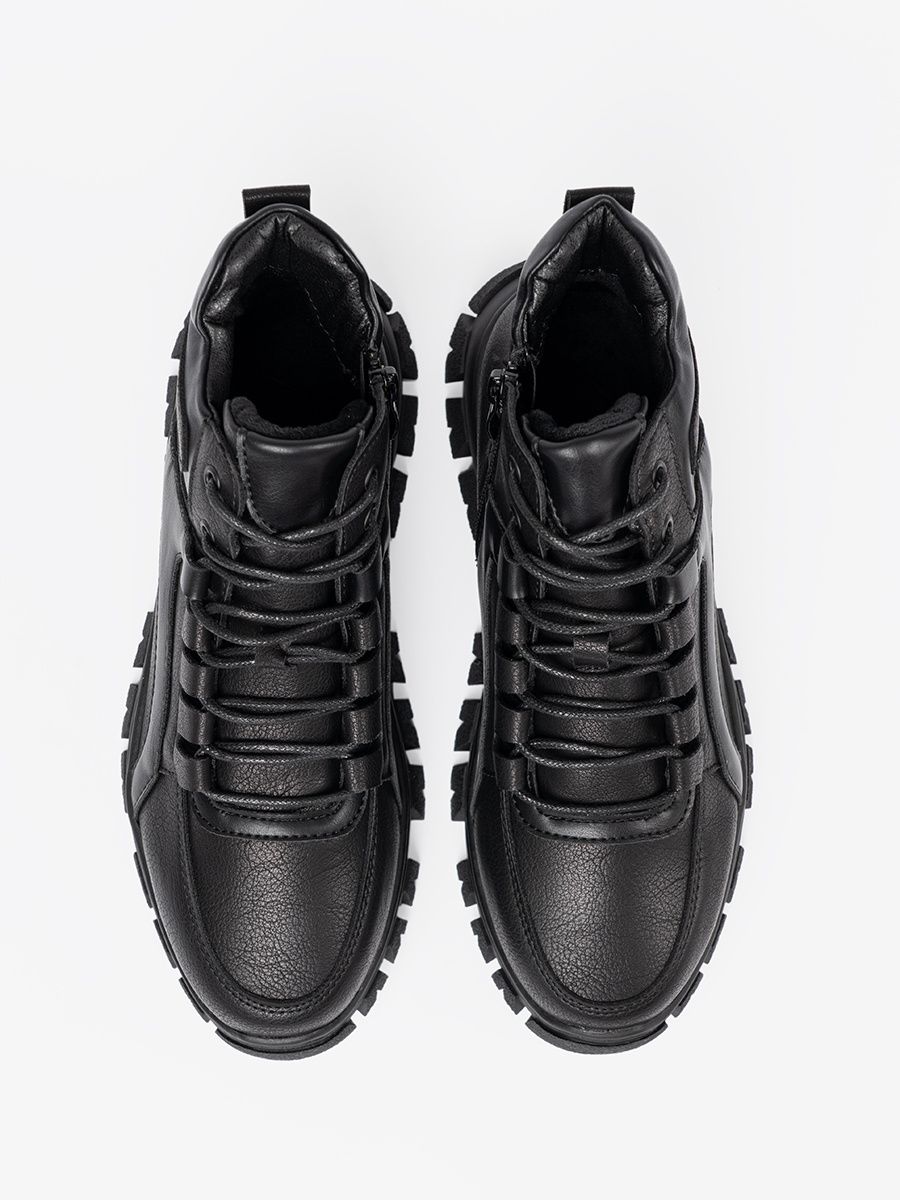 Black Lace-Up Ankle Boots with Thick Sole