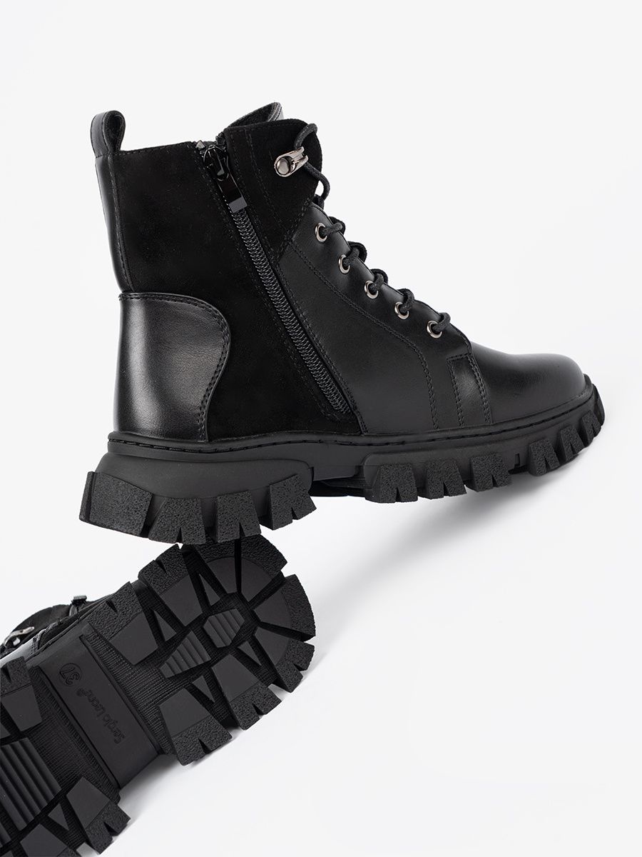 Black Ankle Boots with Chunky Sole and Zipper