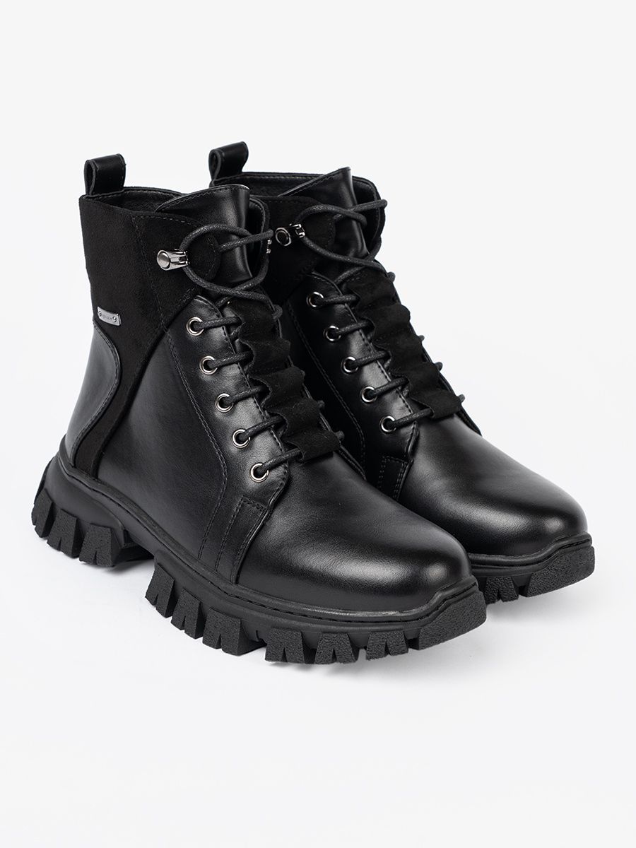 Black Ankle Boots with Chunky Sole and Zipper