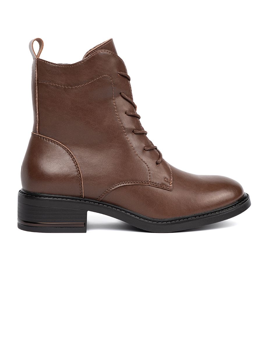 Brown Lace-Up Ankle Boots with Low Heel