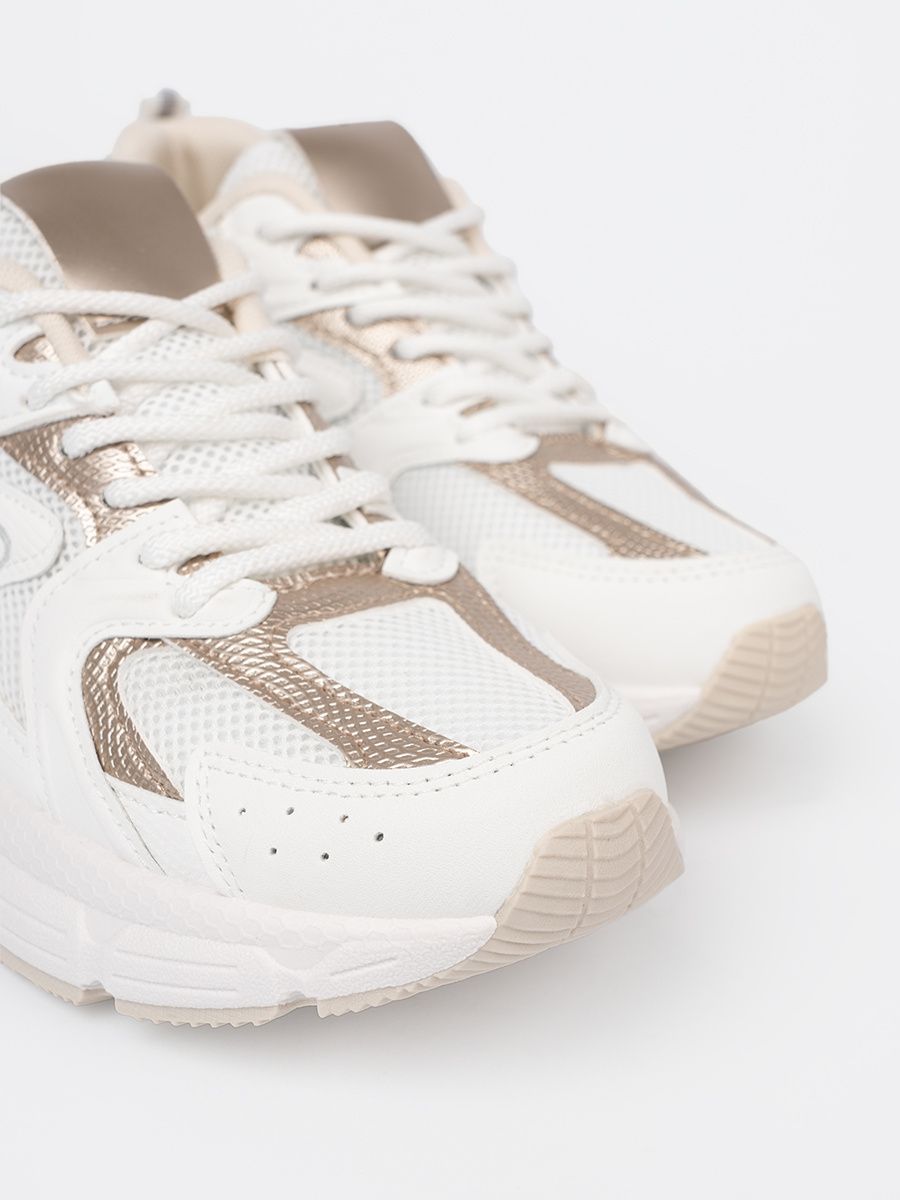White Sneakers with Beige-Golden Accents