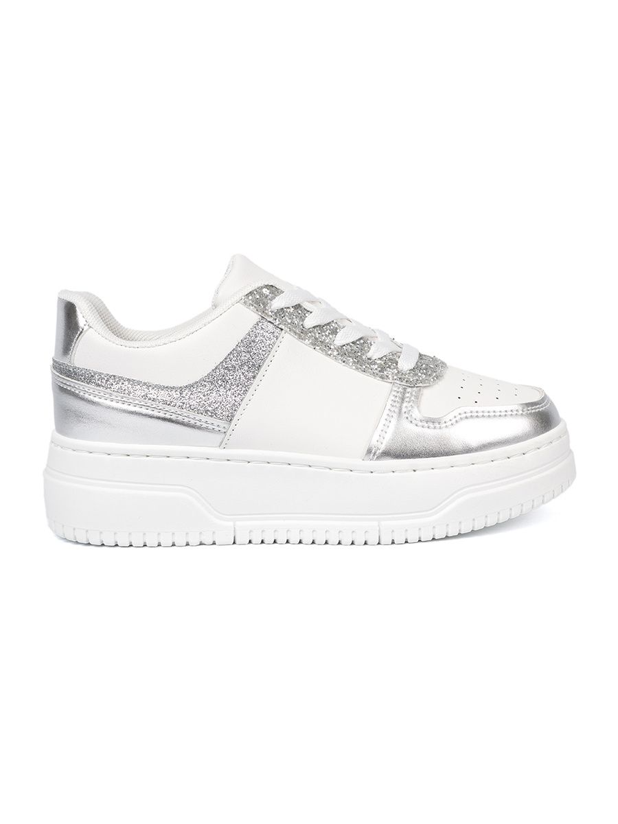 White-Silver Sneakers with Shiny Details