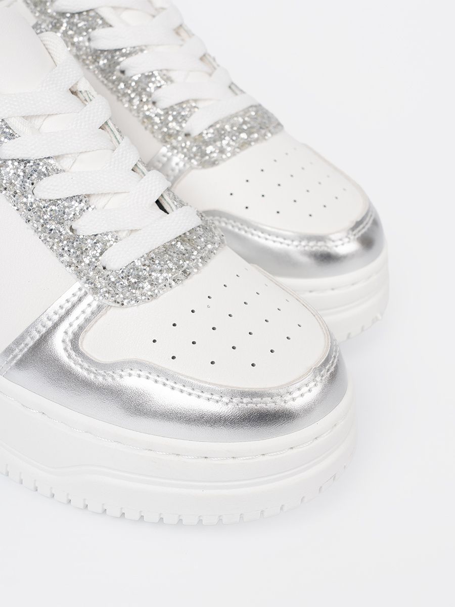 White-Silver Sneakers with Shiny Details