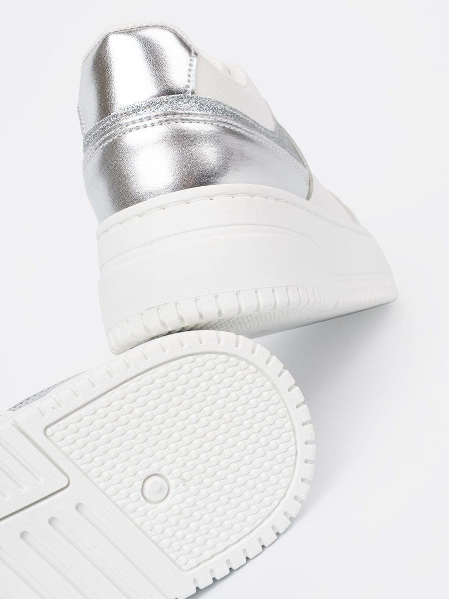 White-Silver Sneakers with Shiny Details