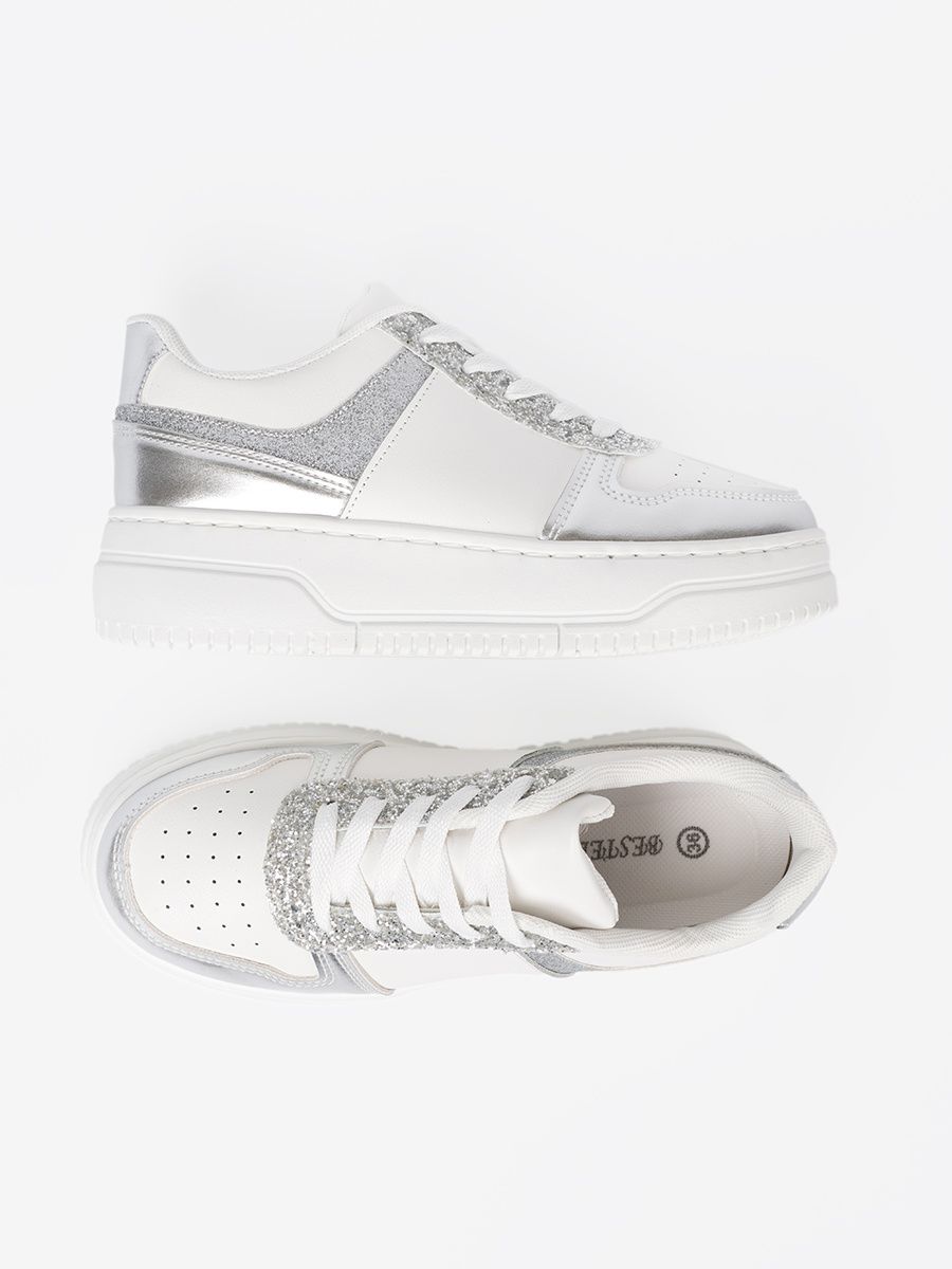 White-Silver Sneakers with Shiny Details