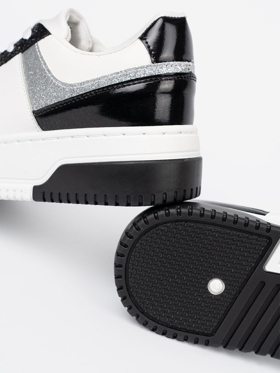 Black and White Sneakers with Shiny Silver Details