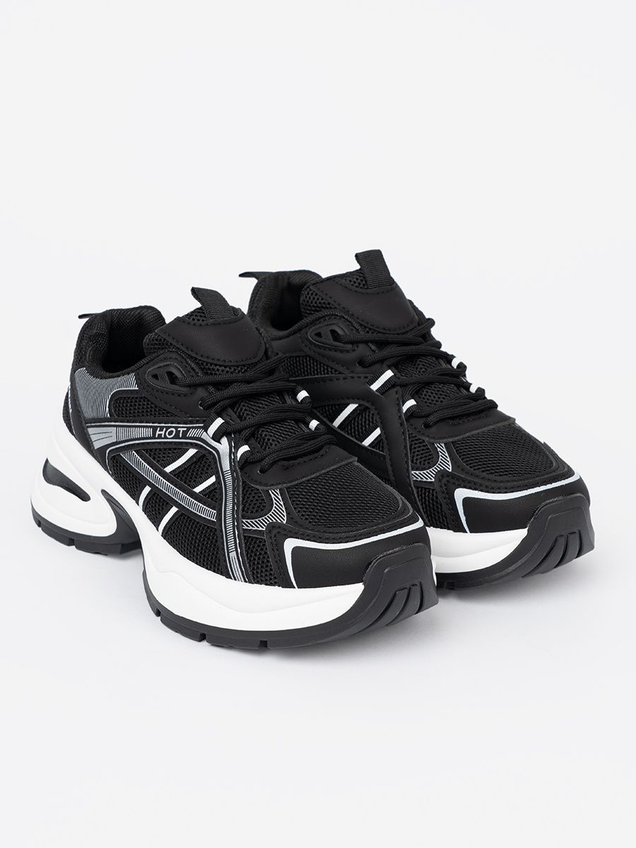 Black Sneakers with Breathable Upper and Chunky White Sole