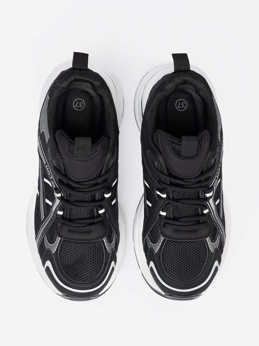 Black Sneakers with Breathable Upper and Chunky White Sole