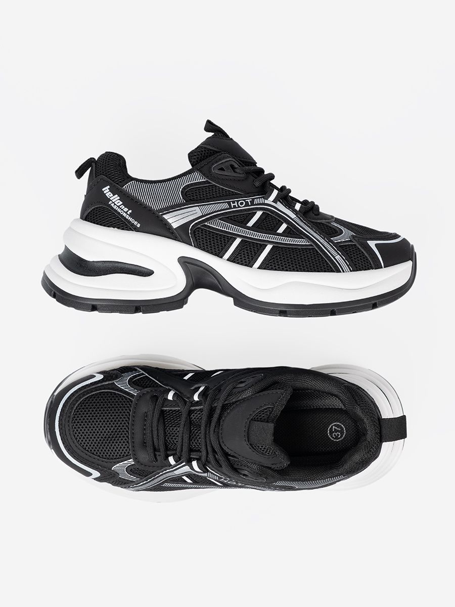 Black Sneakers with Breathable Upper and Chunky White Sole