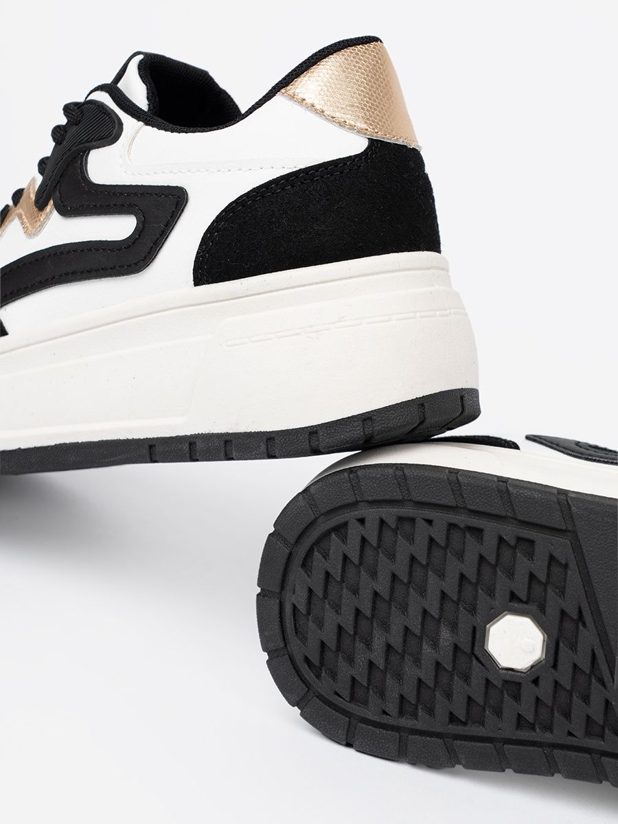 Black and White Sneakers with Golden Details