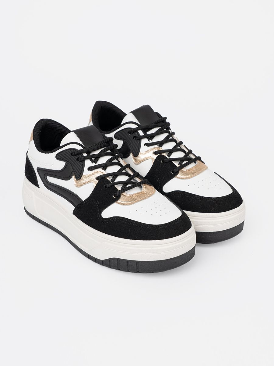 Black and White Sneakers with Golden Details