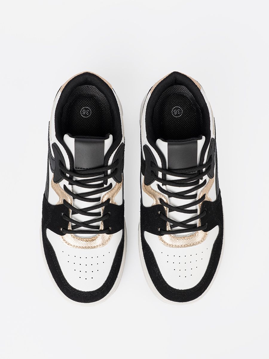 Black and White Sneakers with Golden Details