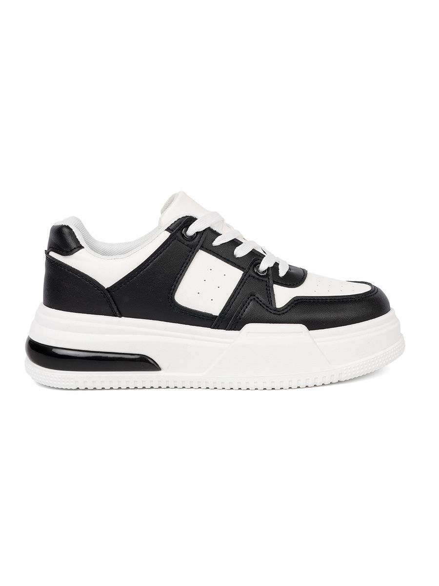 Stylish Black and White Sneakers with Thick Sole