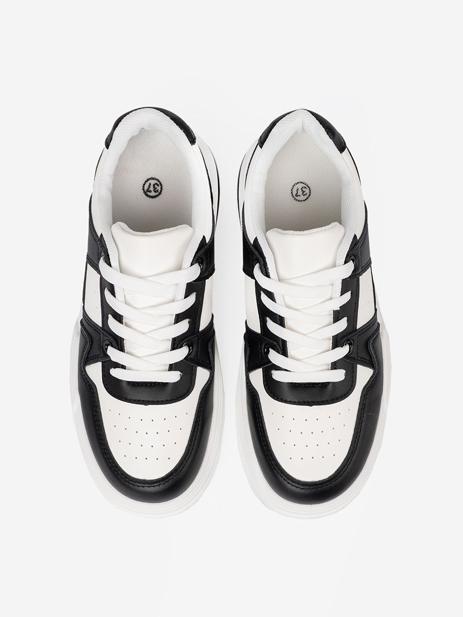 Stylish Black and White Sneakers with Thick Sole