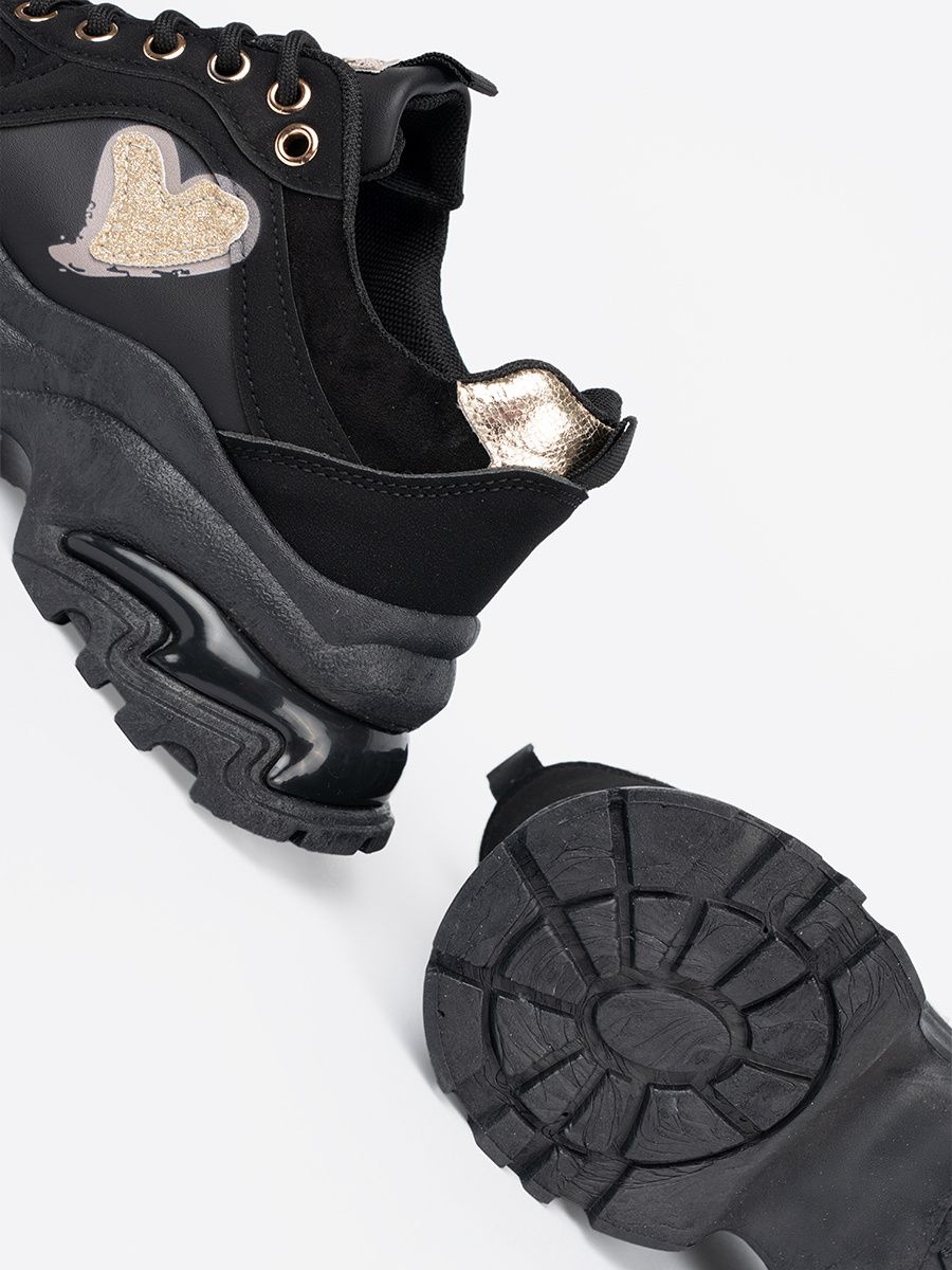 Black Sneakers with Golden Heart