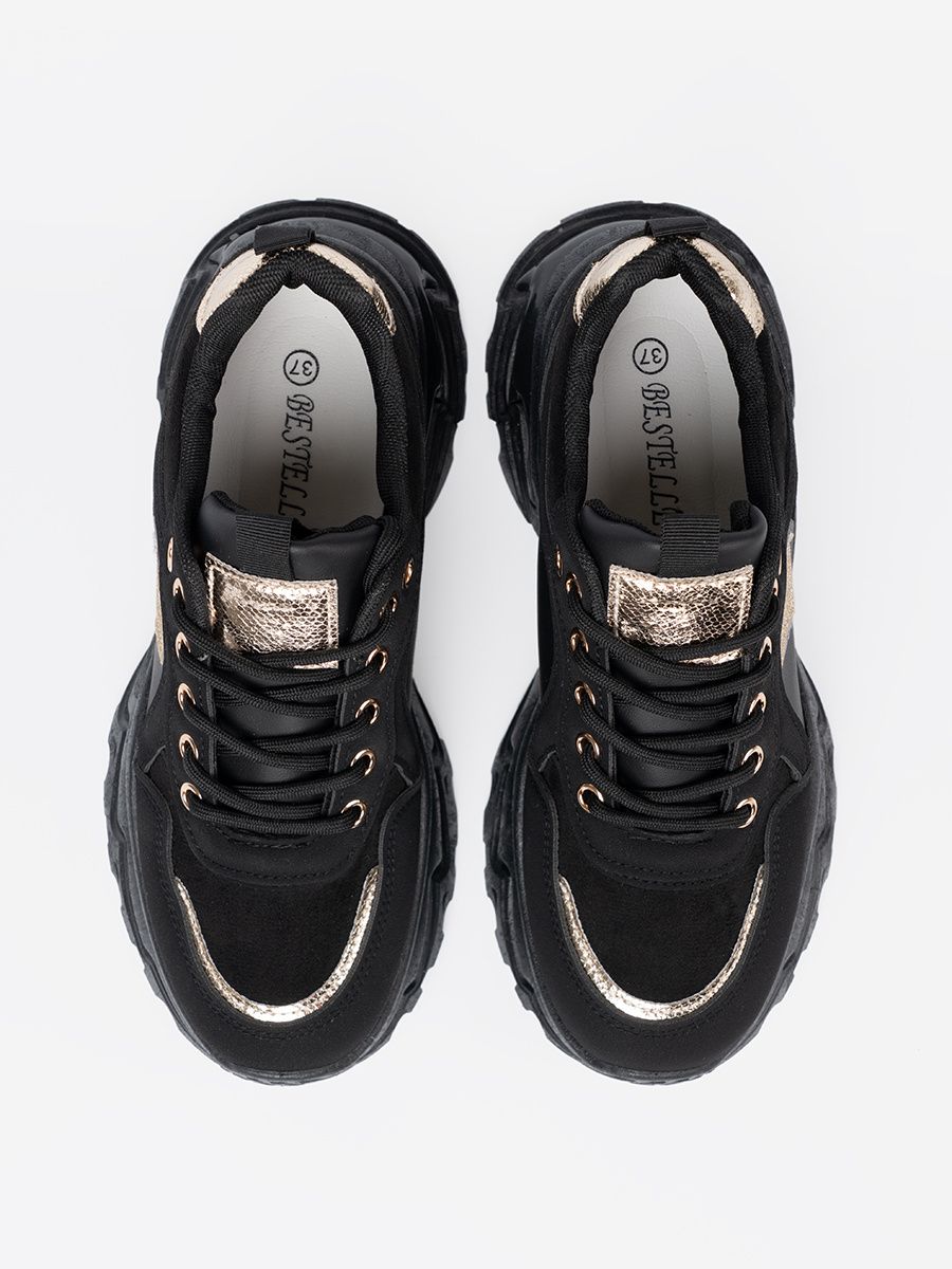 Black Sneakers with Golden Heart