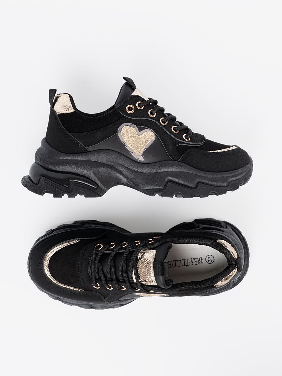 Black Sneakers with Golden Heart