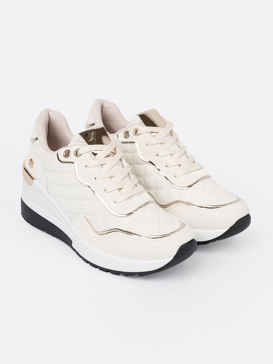 Beige Sneakers with Shimmering Gold Accents