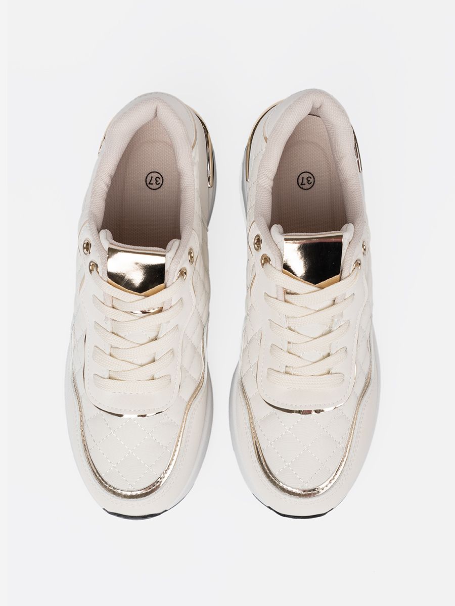 Beige Sneakers with Shimmering Gold Accents