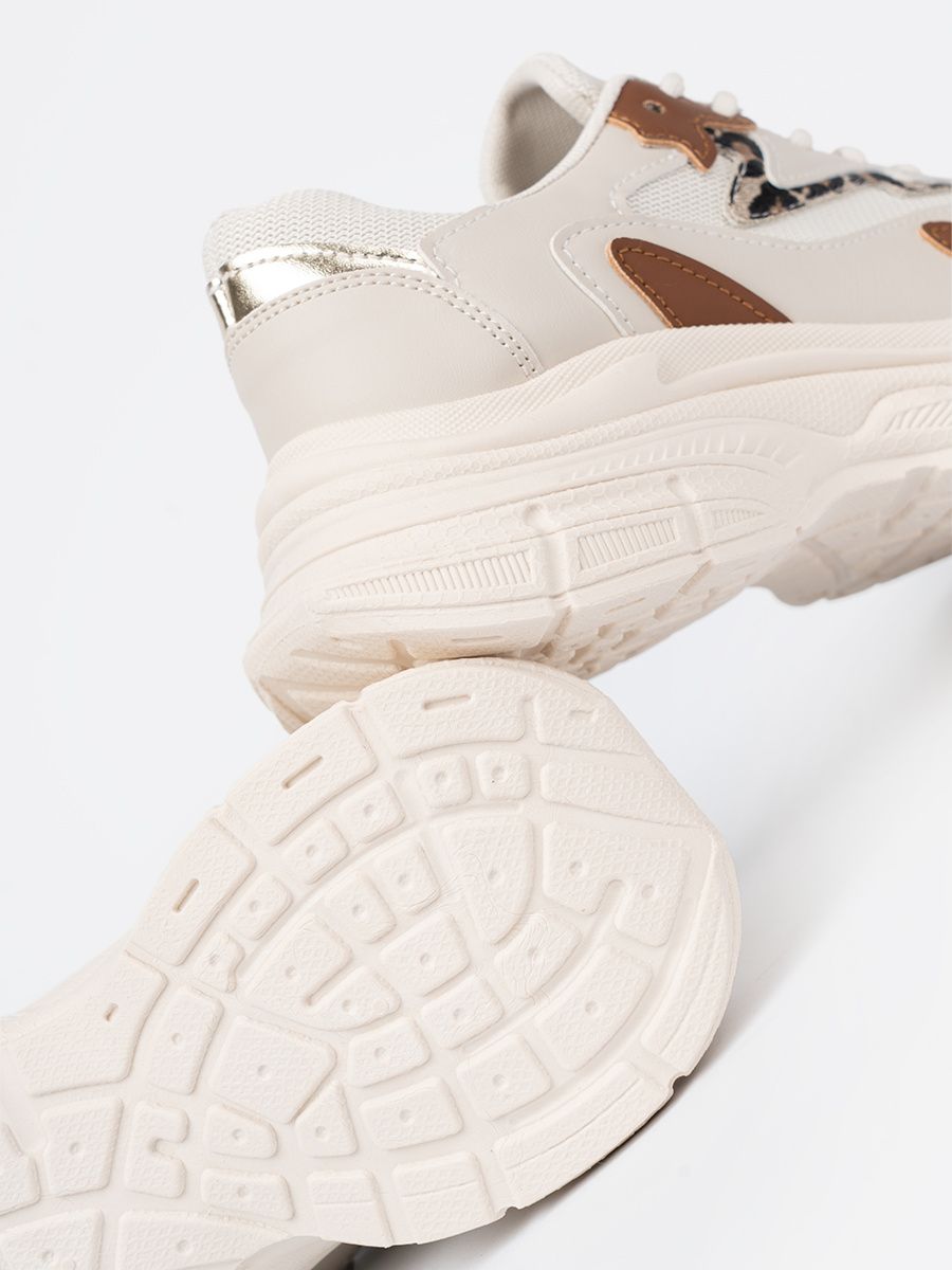 Beige Women's Sneakers on Thick Sole