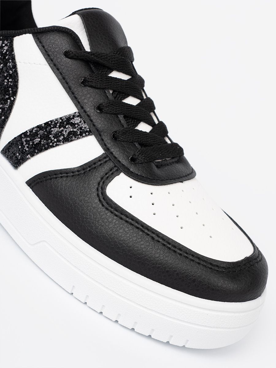 Stylish Black and White Sneakers with Glittering Details